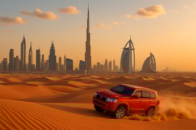 Dubai skyline with iconic landmarks and desert adventure