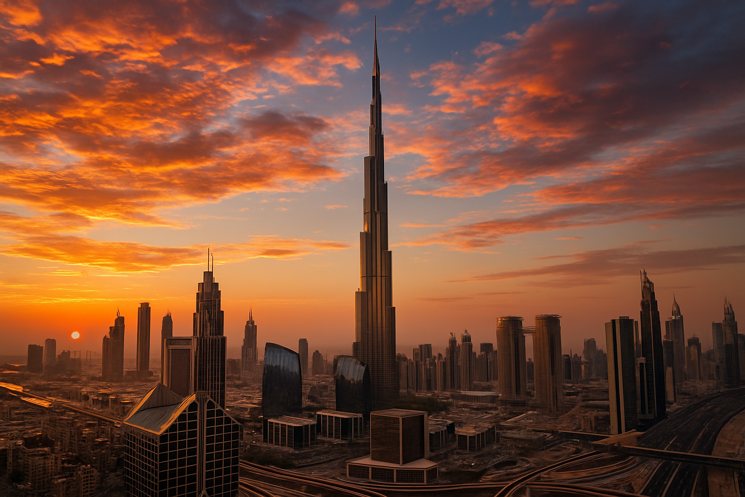 Breathtaking view of Burj Khalifa and Dubai skyline